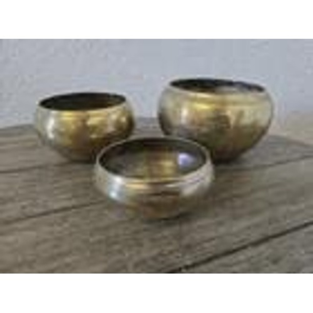 Set Of 3 Gradient Sizes Of Vintage Round Brass Planter Nesting Bowls MCM Cottage
